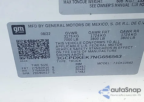 2022 Chevrolet Silverado 1500 4Wd Short Bed Lt With 2Fl z USA, uszkodzony, nr VIN 3GCPDKEK7NG656563